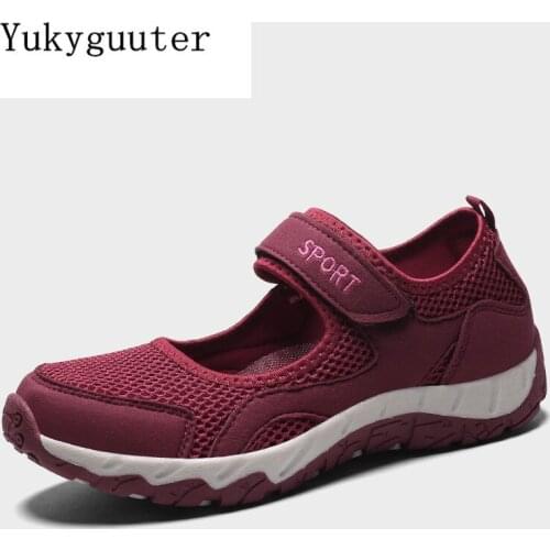 Woman Sports Running Shoes Flats Outdoor Summer Breathable Hook & Loop Couple Shoes Women Lightweight Athletic Mesh Sneakers