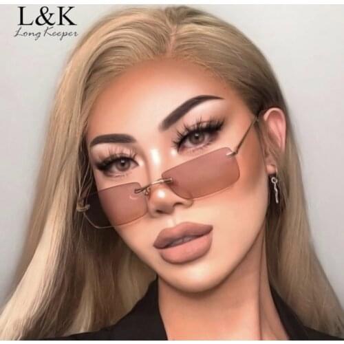 LongKeeper Rimless Square Sunglasses Women New Luxury Brand Small Rectangle Fashion Gradient Sun Glasses UV400 Men Retro Eyewear