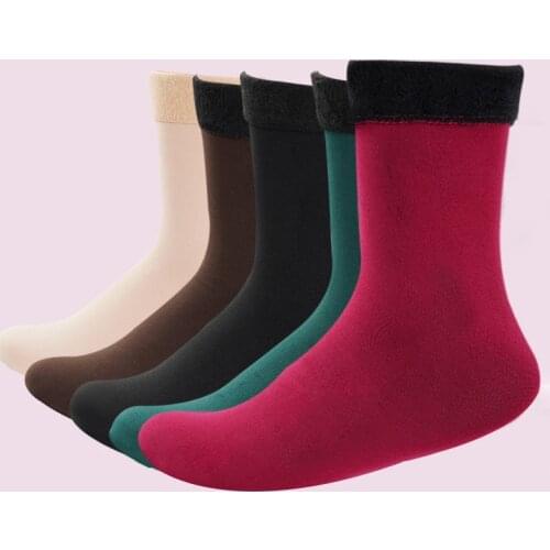 Women/Men Winter Warm Thicken Thermal Socks Black Harajuku High Flexibility for Snow Boots Keep Warm Solid Color Floor Sock