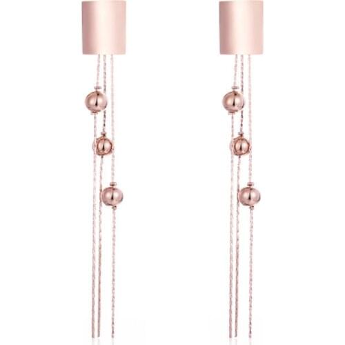316L Stainless Steel Titanium Steel Square Beads Long Tassel Rose Gold Earrings Female Korean Quality Earrings No Fade