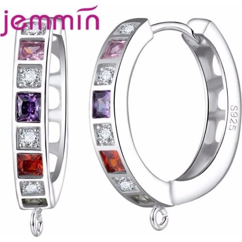 Summer New Silver Hoop Earrings With Colored CZ Pave 925 Sterling Silver Fine Jewelry For Women DIY Making