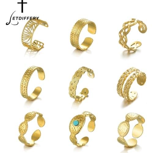 Letdiffery Bohemia 9 Style Stainless Steel Women Rings Golden Geometric Open Ring Jewelry Dropshipping