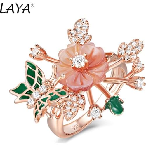 Laya Ring For Women High Quality Zircon Natural Shell Flower Butterfly Enamel 925 Sterling Silver Anillos Fashion Jewelry
