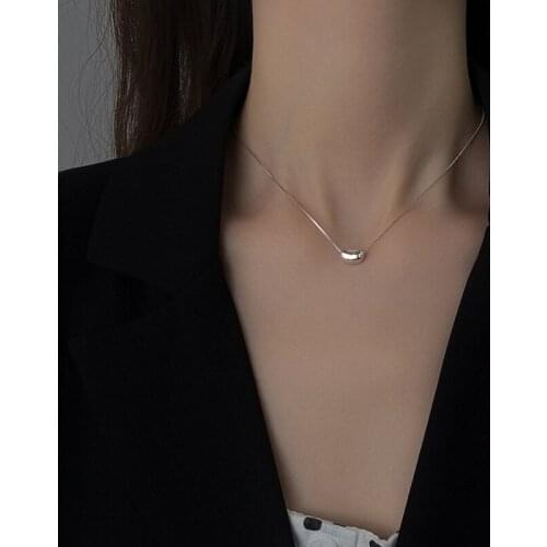 925 Sterling Silver Box Chain Bead Charm Pendants Necklace For Women Statement Jewelry dz244