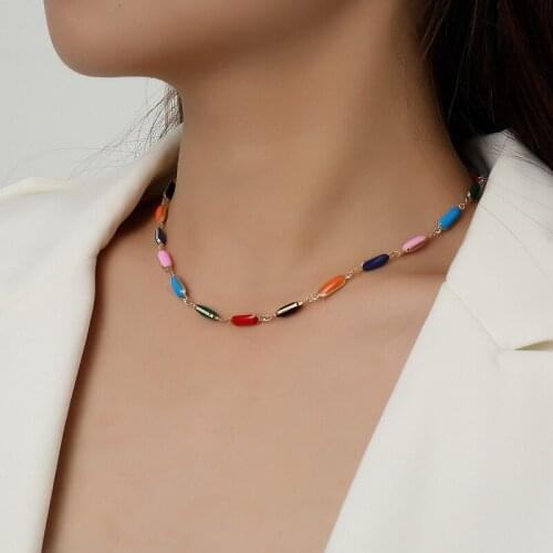 Trending Colorful Paint Beads Choker Necklace for Women Vintage Geometric Clavicle Necklaces Colar Chocker Fashion Jewelry Gift