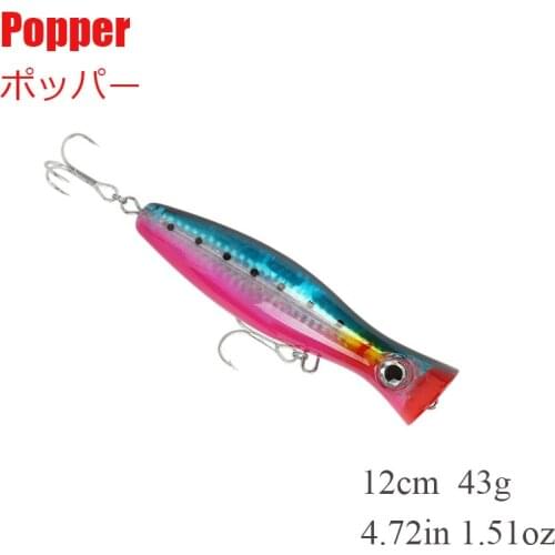 2021 New Inshore 12Cm /43G Popper Fishing Lure 4 Colors 3D Eyes Artificial Fake Fishing Lures Wobblers Abs Plastic Hard Lure