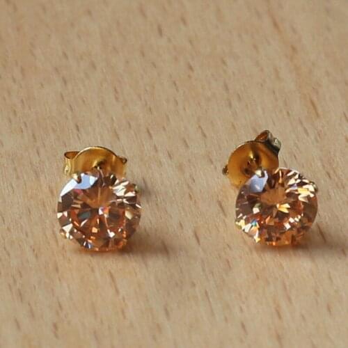 316 L Stainless Steel Stud Earrings Gold-color Vacuum Plating No Fade Allergy Free With 7mm Champagne Zircon Classical Jewelry