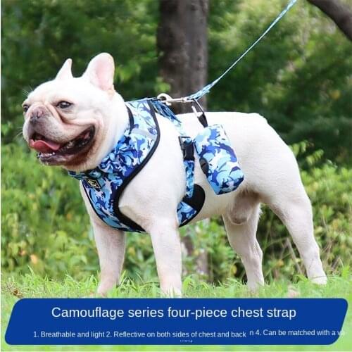 Four-piece pet vest, belt, collar set, small and medium-sized dog escape prevention pet chest strap, French bulldog accessories
