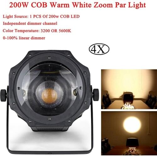 4Pcs/Lot 200W COB Warm White Zoom Par Light 0-100% Linear Dimmer LED Zoom Par Can Gold Color Warm White Warm Spot Lights