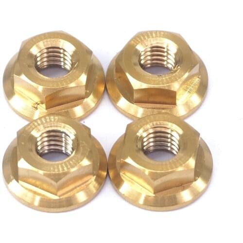 4 PCS M6 Pitch 1mm Golden GR5 Titanium Alloy Flange Hex Nuts For Motorcycle Modification