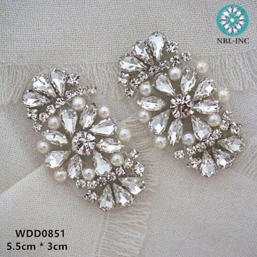 30pcs) Wholesale crystal pearl rhinestone applique iron on for wedding dresses hair accessories WDD0851