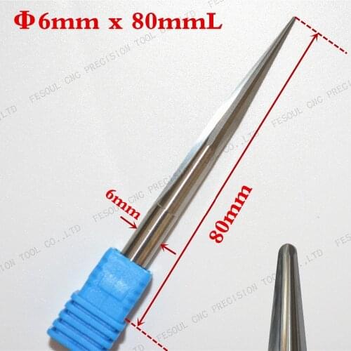 6mm*80L,1pcs,Free shipping Taper Ball nose Cone End Mill,CNC milling Cutter,Solid carbide tool,woodworking router bit
