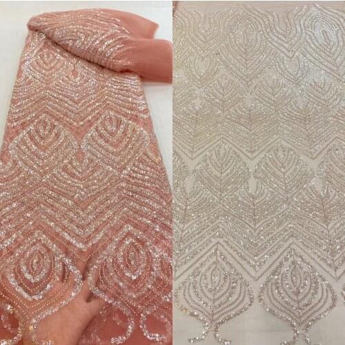 African Sequins and beads Tulle Mesh Lace Fabric ZH-5288815 High Quality Lace Nigerian Net Lace Fabrics For Women Party Wedding