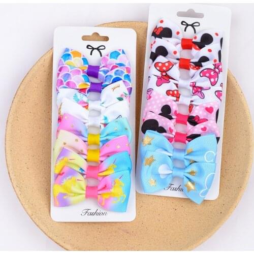 8 Pcs/set Grosgrain Ribbon Print Hair Bows With Clip For Cute Girls Hair Clips Hairpins Barrettes Headwear Kids Hair Accessories