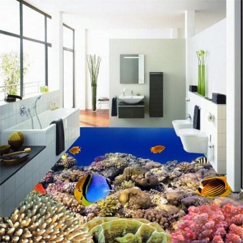 Beibehang Custom Photo Wear Thicker PVC Floor Painting Coral Tropical Fish 3D Floor Painting,papel de parede wallpaper