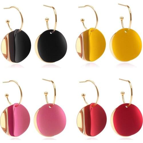 BLINLA 2020 New Korean Statement Round Gold Dangle Earrings For Women Fashion Metal Geometric Female Wedding Earrings Jewelry