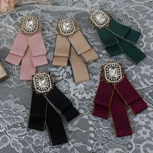 British retro college style wild rhinestone bow tie brooch ribbons clothing tooling collar accessories