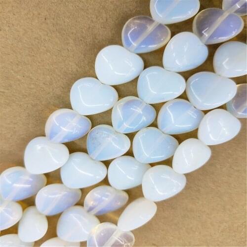 1 Strand 28Pcs 14x6mm White Opal Love Heart Loose Beads For DIY Jewelry Necklace Making Accessories 15.5Inch