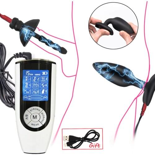 Electric Shock Glans Trainer Urethral Sound Catheter Dilator Anal Plug E-stim Bdsm Sex Toy For Male Masturbation Chastity Device