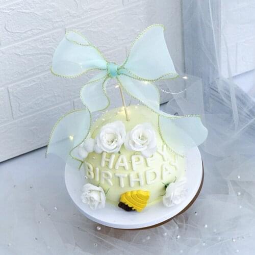 INS Wind Cake Decoration Mesh Bowknot Straw Cake Topper Baking Supplies Dessert Table Decoration Cake Decorating Tools Baking