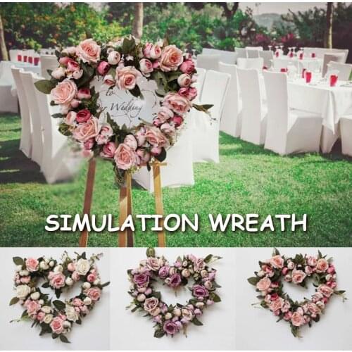 Simulation Rose Artificial Wreaths Silk Peony Flowers Romantic Heart Shape Garland For Wedding Party Decoration