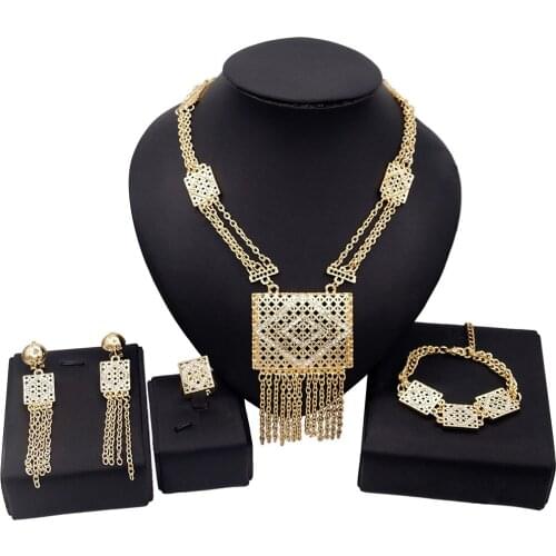 Yulaili Fashion Women African Jewelry Sets Nigerian Wedding Bride Pendant Crystal Necklace Earrings Bracelet Ring Jewelery Set