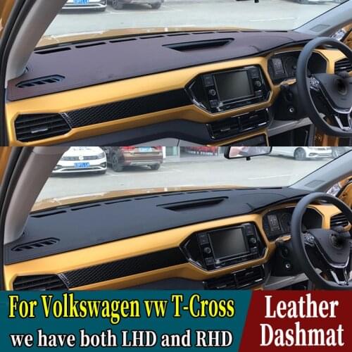PU Leather Dashmat Dashboard Cover Mat Carpet Car-Styling Accessories For Volkswagen Vw T-Cross Tcross 2018 2019 2020 2021 RHD
