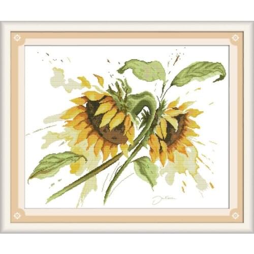 Joy Sunday Passionate Sunflower Needlework Kits 11&14CT Printed Counted Water Soluble Cloth DIY Cross Stitch for Home Decor