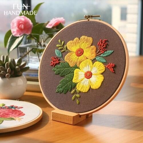DIY Vintage Flowers Embroidery Kit Materials Package Handmade Cross Stitch Christmas Home Decor Friend Gift