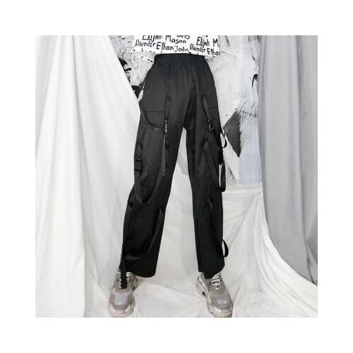 2020 New Summer Women Harajuku Punk Hip Hop BF Streetwear Overalls Joggers Black Fashion Pocket Loose Pants