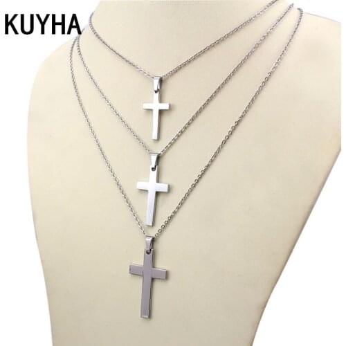 Women/Men Necklace Cross Statement Pendants Jewelry Multi Sizes Long Chain Stainless Steel Present for The Party