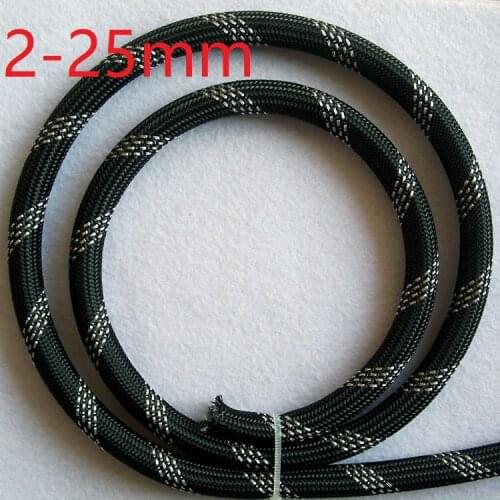 Black Silver PET Braided Wire Sleeve 3 4 6 8 10 12 16 20 25mm Tight High Density Insulated Cable Protection Expandable Colorful