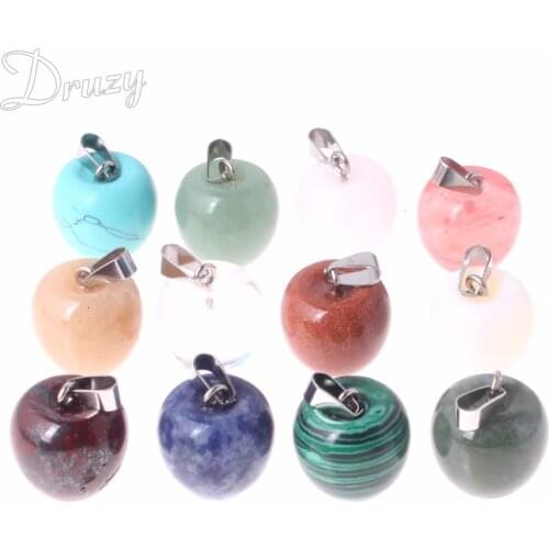Druzy 6PC Natural Crystal Stone Apple Pendants Necklaces Charms Jewelry Fruit Pendants Necklace Exquisite Small Jewelry