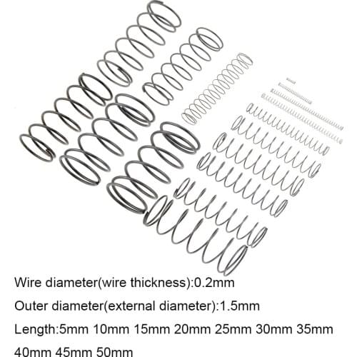 20PCS 0.2*1.5*5-50mm Spring Steel Small Compression Release Mechanical Return Spring Pressure Spring OD 1.5mm 0.2x1.5x5-50mm