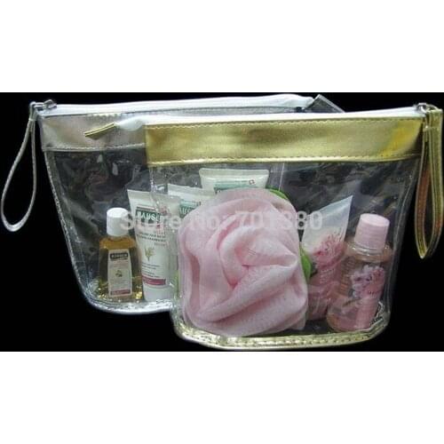 Size:16*5*15cm golden and silver clear pvc cosmetic bag,,packing bag gift bag.100piece\lot