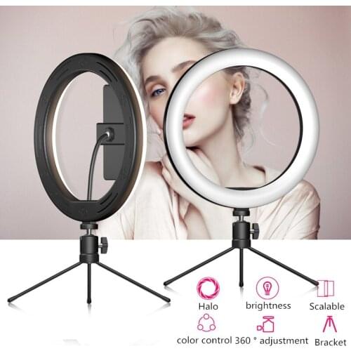 26 cm LED ring light Adjustable tripod for Youtube makeup phone Selfie with tripod stand phone Clip For xiaomi huawei etc phone