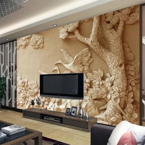 Custom Photo Self Adhesive Wallpapers 3D Relief Tree Stereo Murals Living Room Hotel TV Background papel de parede Waterproof