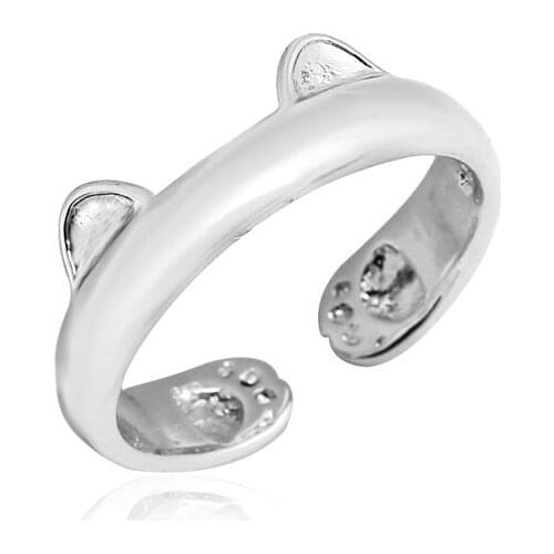 SMJEL New Fashion Silver Color Tiny Cat Ear Open Rings Design Animal Cat Rings Women Bague Party Gift Accessories Jewelry R182