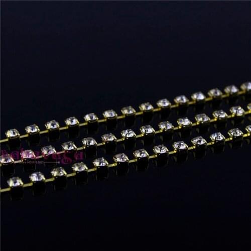 Ss16 Clear Crystal Diamante Cup Chain Gold Rhinestone Trimming Wedding Cake Party Decoration