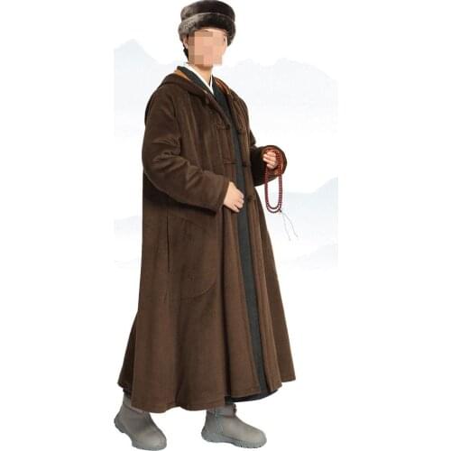 5color unisex winter shaolin kung fu warm wool robe buddhist monk suit cape lay meditation cloak coat gray/blue/brown/beige