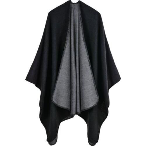 Warm Knitted Plain Color Scarf Thick Oversized Wool Shawl Wrap Women Ruanas Cape Open Front Acrylic Woven Cardigan Poncho Stole