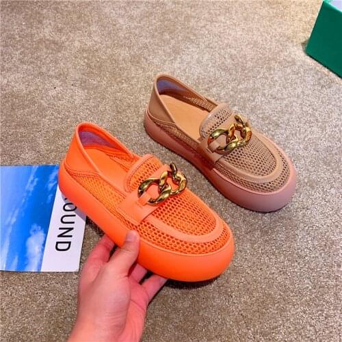 Large size womens shoes 41-43 summer new style leather hollow breathable mesh platform loafers fat feet wide feet bread shoes