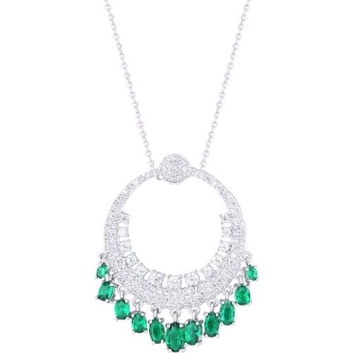 High Quality AAA Silver Color Green Water Drop Round CZ Chain Necklace Party Wedding Jewelry for Women