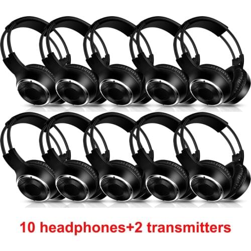 Factory Sell RF Silent Disco Foldable Wireless Headphone Bundle for Family Party Confirence DJ Film --10 pcs with 2 transmitter