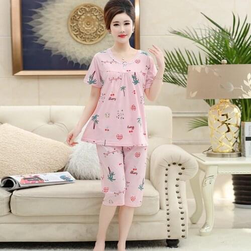 Women Pajamas Summer Pijamas De Mujer Cotton Floral Pajama Sets Short Sleeve Elegant Loose Soft Plus Size 4XL Sleepwear Homewear