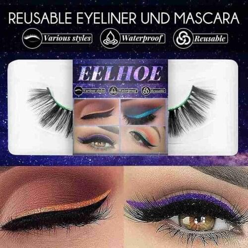 1/7Pairs Reusable False Lashes Eyeliner And Eyelash Stickers Gilter Waterproof Eyeliner Eyelash Stickers Easy To Use And Remove