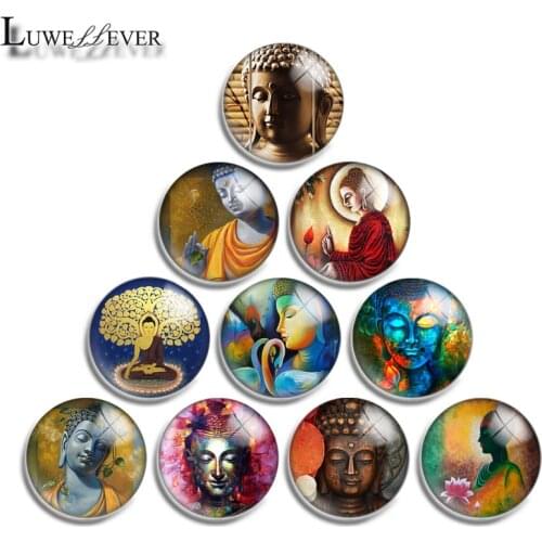 10mm 12mm 16mm 20mm 25mm 30mm 596 Buddhist Buddha Mix Round Glass Cabochon Jewelry Finding 18mm Snap Button Charm Bracelet