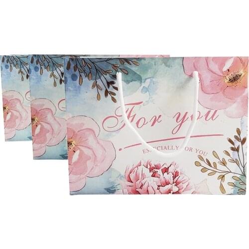 10pcs/lot Small Gift Paper Bag With Handles 23x17x12cm Flower Decoration Gift Packing Bag Birthday Wedding Event Party Supplies
