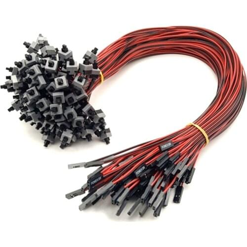 100 Pack 2 Pin SW PC Power Cable On/Off Push Button ATX Computer Switch Wire 50cm