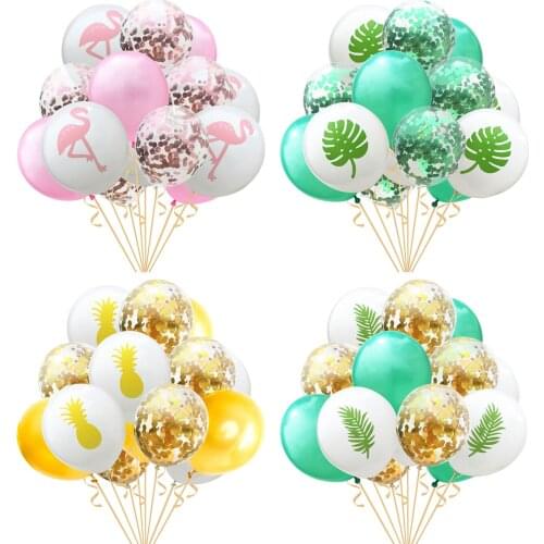 15pcs 12 Inch Flamingo Pineapple Leaf Latex Transparent Balloon Confetti Ballons Birthday Hawaiian Party Festival Garden Decor